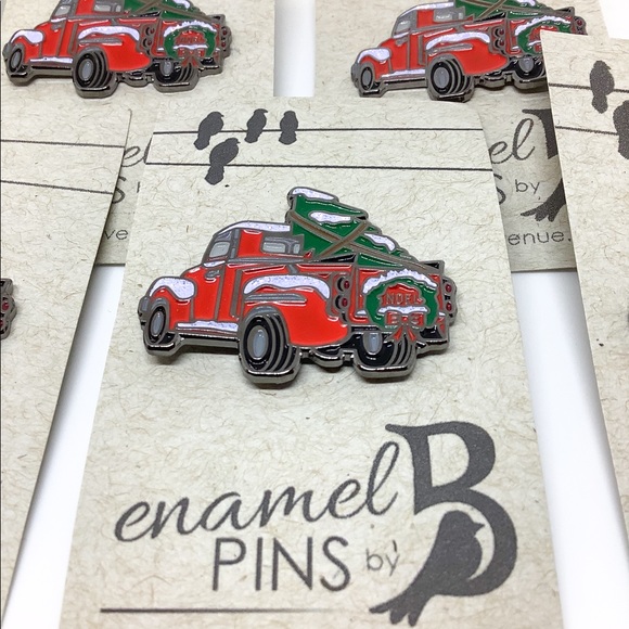 NEW Red Truck Christmas Tree Noel Enamel Pin - Picture 5 of 11